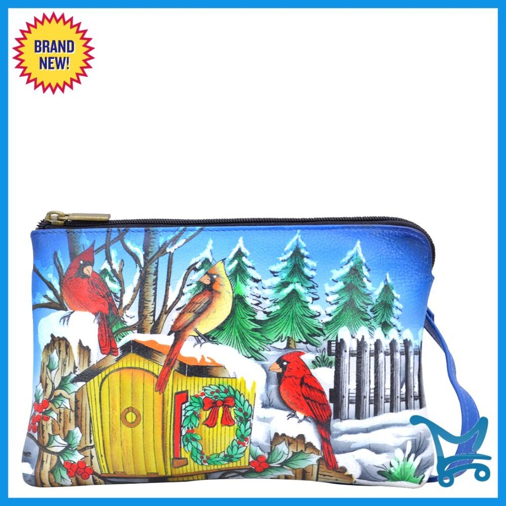 Hand-Painted Leather Crossbody Bag with Adjustable Strap